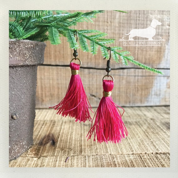 Fuschia Tassel. Dangle Earrings