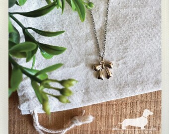 Bow Necklace: Dainty, Tiny Ribbon Bows, Gold, Nickel Free