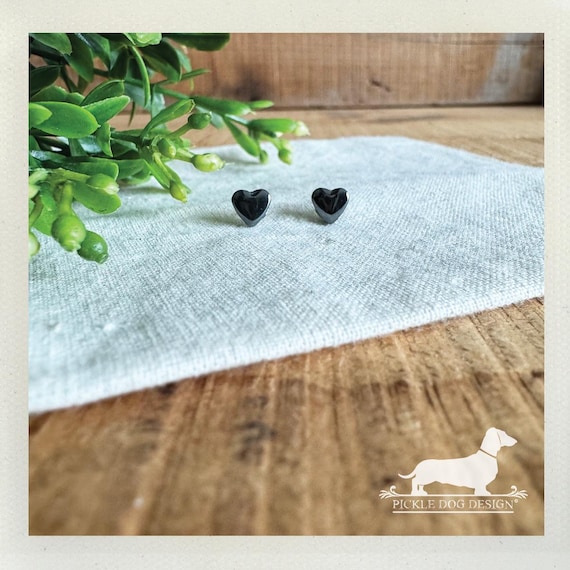 Mini Hematite Heart. Silver Heart Post Earrings