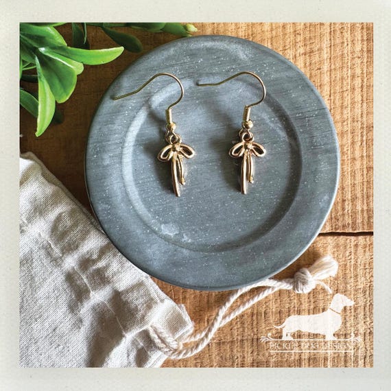 Gold Bow. Dangle Earrings