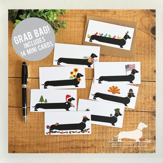 Grab Bag. Dachshund Mini Flat Cards (Qty 14)