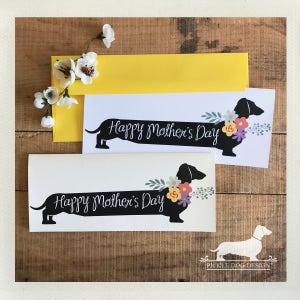 Long Doxie Mom. Note Card -- (Mother's Day Card, For Mom, Dog Mom, New Mom, Flowers, Dog, Cute Dachshund, Vintage-Style, Weiner Dog, Rustic)