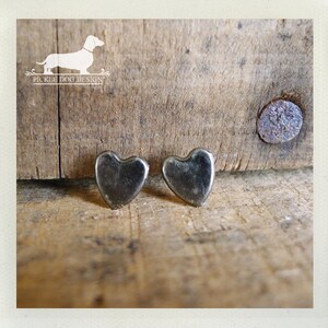 I Heart You. Rustic Silver Heart Post Earrings -- (Love, Antiqued Silver, Simple, Vintage Style, Cute, Valentine Gift, Earrings Under 10)