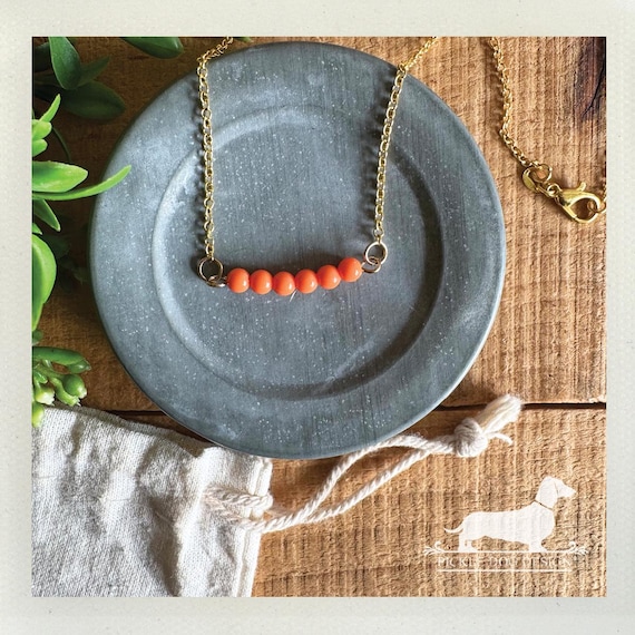 Orange Beaded Bar. Necklace