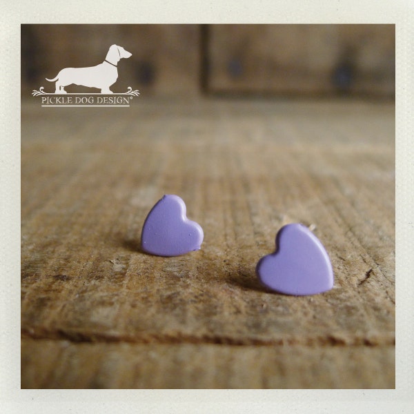 I Heart You. Purple Heart Post Earrings -- (Lavender, Ultra Violet Valentine, Shabby Chic, Love, Cute Bridesmaid Gift, Earrings Under 10)