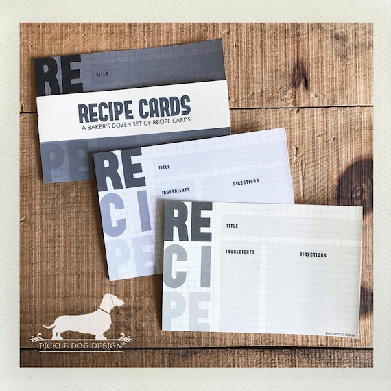 Modern Gray. A Baker's Dozen (Qty 13) Set of 4x6 Recipe Cards