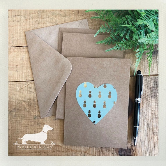 DOLLAR DEAL! Pineapple Heart. Note Cards (Set of 4)