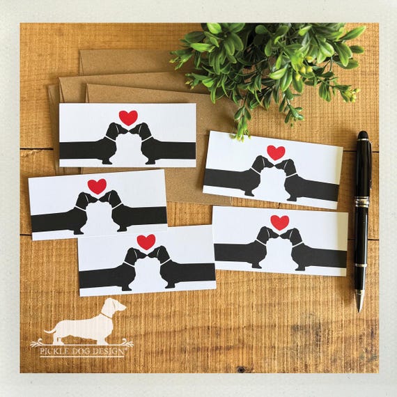 Dachshund Love. Set of 5 Mini Flat Cards