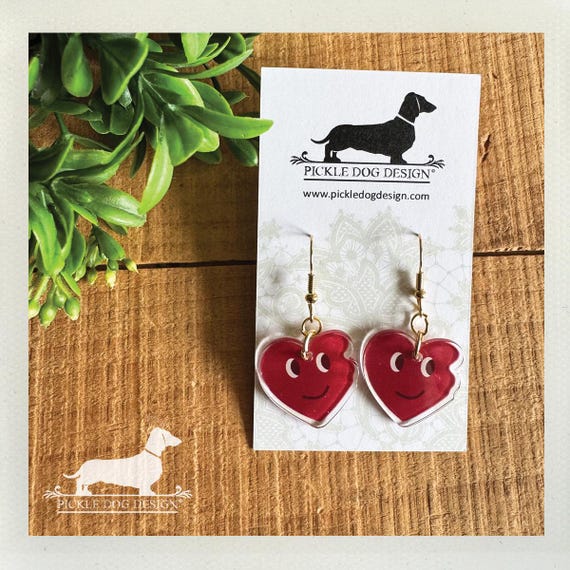 Red Heart Emoji. Dangle Earrings