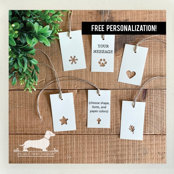 Personalized Single Layer Gift Tags: Custom Cutout Shapes & Colors, Set of 20