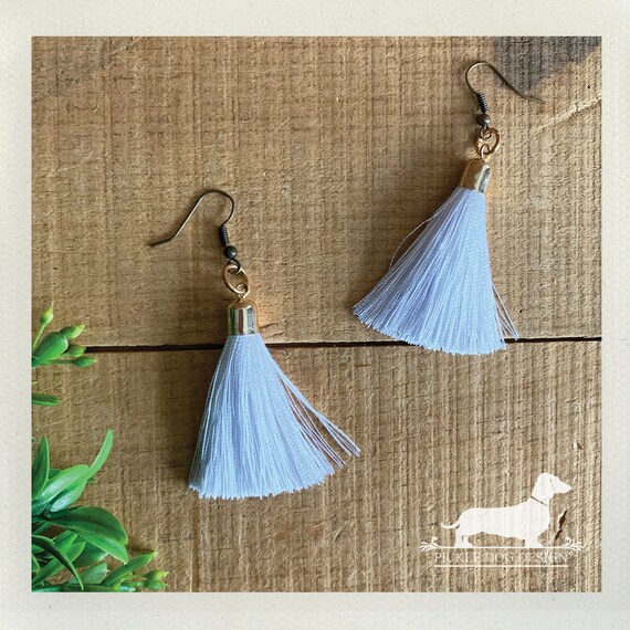 White Tassel. Dangle Earrings