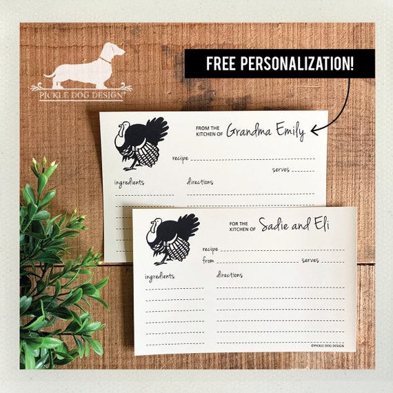 Turkey. Free Personalization. A Baker's Dozen (Qty 13) Set of Recipe Cards