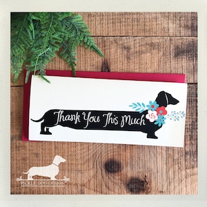 Tarjeta de agradecimiento con diseño floral de Doxie. (Tarjeta de agradecimiento, Muchas gracias, Gracias, Perro de flores, Dachshund, Estilo vintage, Perro salchicha, Rústico)