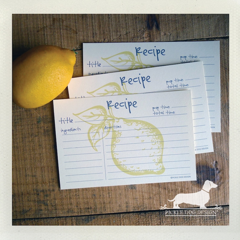 Lemon Zest Set of Recipe Cards -- Qty 13 A Baker/'s Dozen 3x5, 4x6, 5x7, Vintage-Style, Fruit, Rustic Chic, Farmhouse Kitchen, Yellow