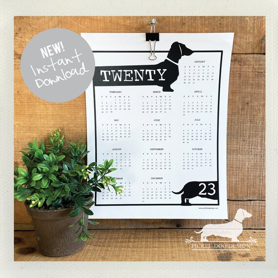 DIGITAL DOWNLOAD! Doxie. Printable 2023 Wall Calendar -- (Vintage-Style, Dog, Dachshund, Wiener Dog, Instant Download, Easy Christmas Gift)