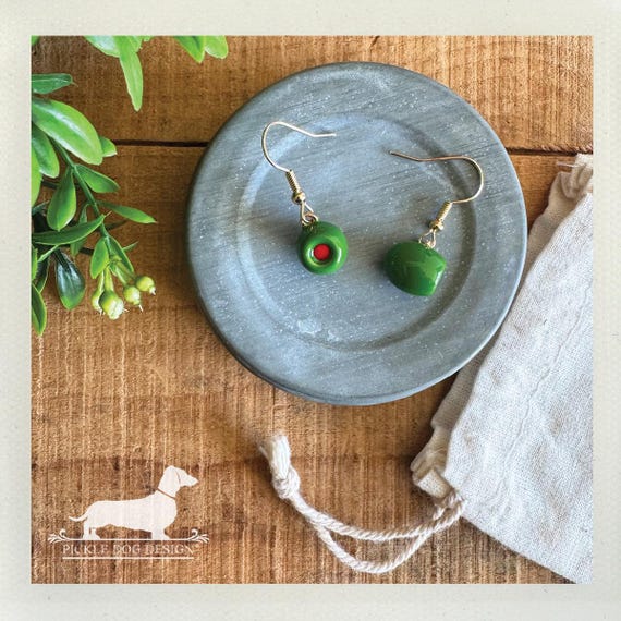 Green Olive. Dangle Earrings