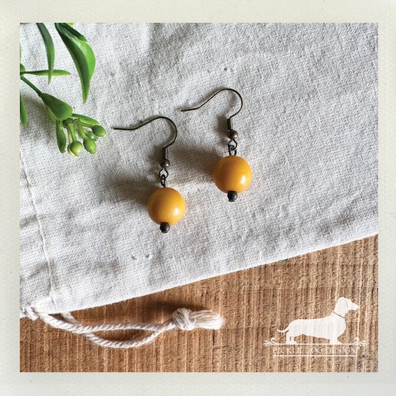 Yellow Ball. Dangle Earrings