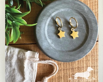 Gold Star Hoop Earrings: Tiny Geometric Stars, Celestial Jewelry, Nickel Free