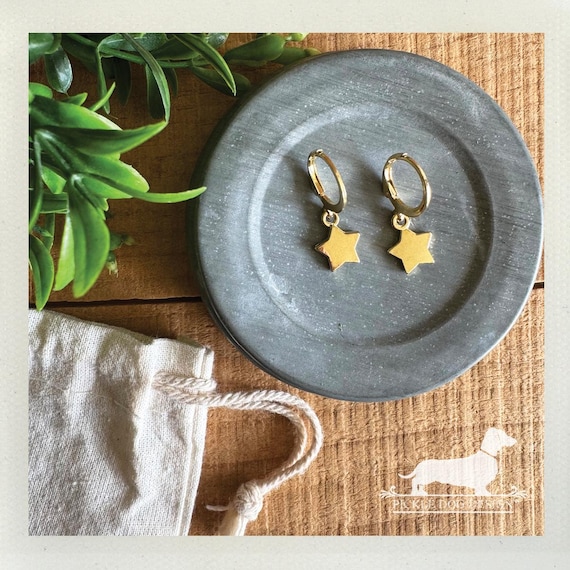 Gold Star. Hoop Earrings
