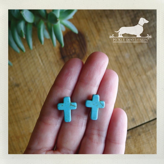 DISCOUNTED! Imperfect Turquoise Cross. Post Earrings