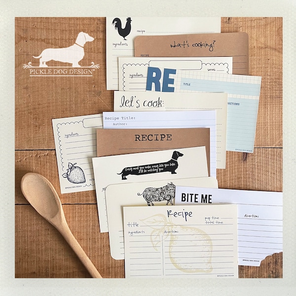 DISCOUNT DEAL! Grab Bag. A Baker's Dozen (Qty 13) Set of Recipe Cards -- (3x5, 4x6, Simple, Rustic, Kitchen, Wedding Gift, Bridal Shower)