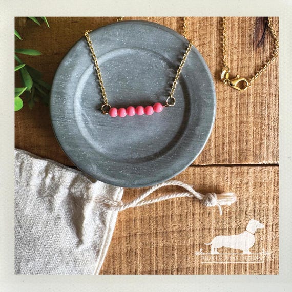 Pink Beaded Bar. Necklace