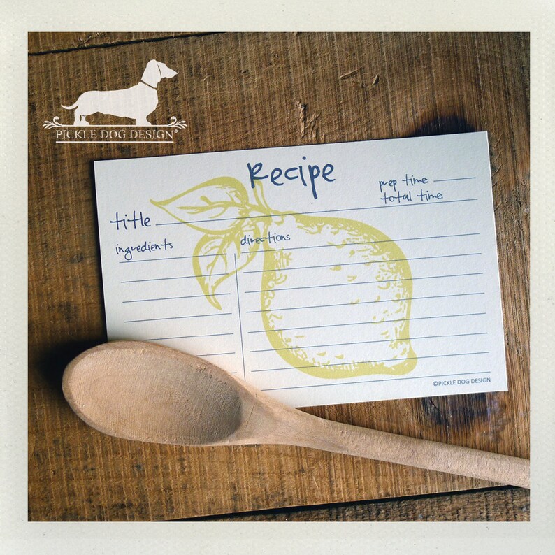 Lemon Zest Set of Recipe Cards -- Qty 13 A Baker/'s Dozen 3x5, 4x6, 5x7, Vintage-Style, Fruit, Rustic Chic, Farmhouse Kitchen, Yellow