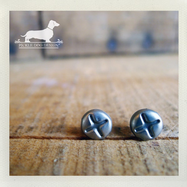 Screwed Up. Phillips Head Post Earrings -- (Modern, Silver, Screw Earrings, Unisex, Steampunk, Fun, Geeky, Funky, Birthday Gift Under 10)