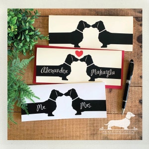 Doxie Love. Note Card -- (Personalized, Anniversary Card, Kissing Dogs, I Love You Card, Wedding, Long Dachshund, Vintage-Style, Weiner Dog)