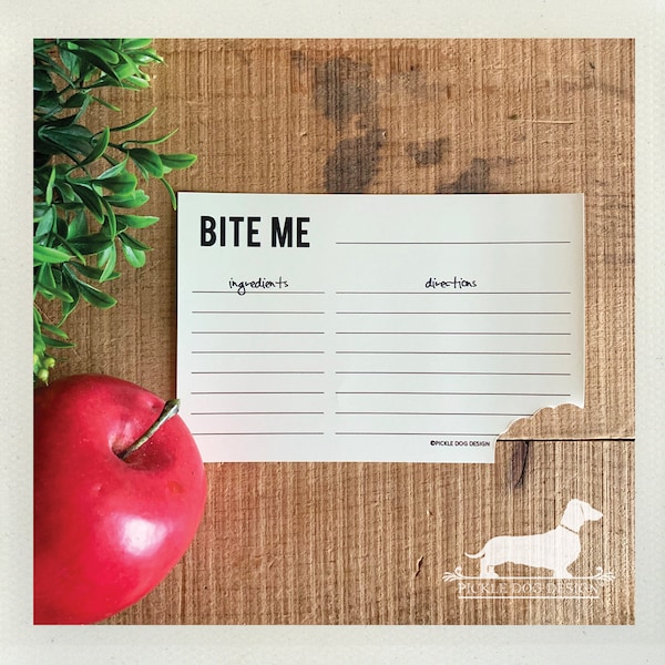 Bite Me. A Baker's Dozen (Qty 13) Set of Recipe Cards -- (3x5, 4x6, Funny, Gift Under 15, Geeky, Humorous, Teeth, Hungry, Fun, Dentist Gift)