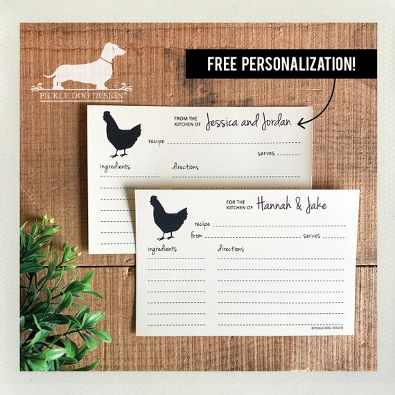 Chicken. Free Personalization. A Baker's Dozen (Qty 13) Set of Recipe Cards