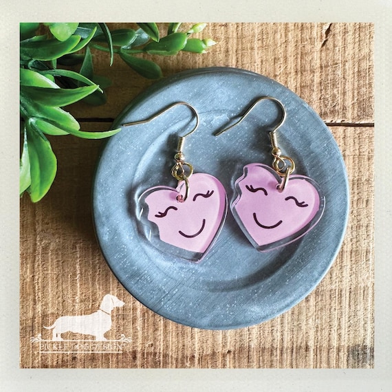 Pink Heart Emoji. Dangle Earrings