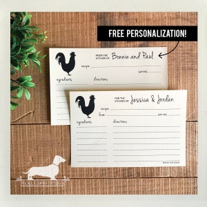 Rooster. Free Personalization. A Baker&#39;s Dozen (Qty 13) Set of Recipe Cards -- (3x5, 4x6, Custom, Farm, Wedding Gift, Bridal Shower Favor)