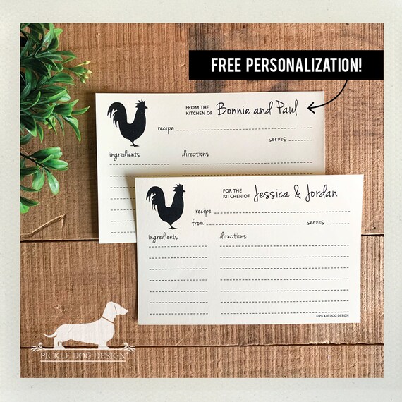 Rooster. Free Personalization. A Baker's Dozen (Qty 13) Set of Recipe Cards