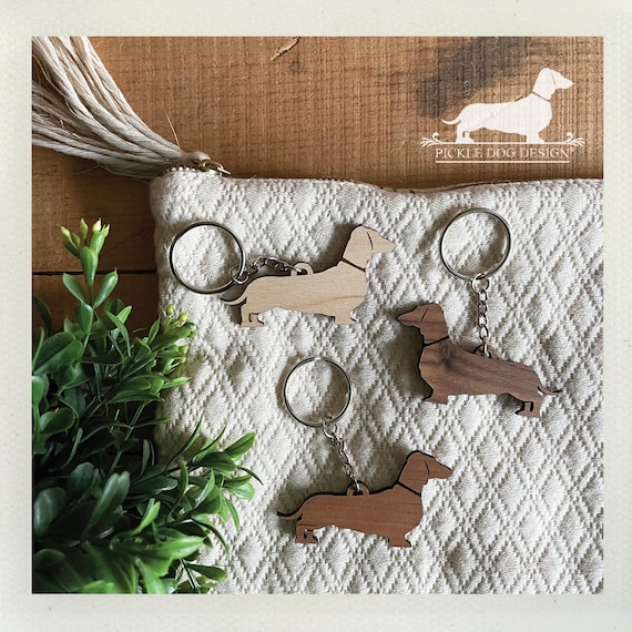 LAST CHANCE! Imperfect Doxie. Keychain -- (Dachshund, Wood, Key Ring, Vintage-Style, Sausage Dog, Wiener Dog, Birthday Gift Under 5 Dollars)