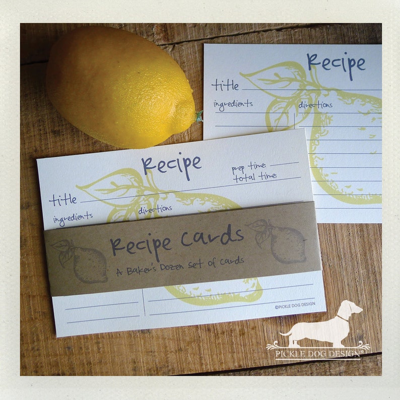 Lemon Zest Set of Recipe Cards -- Qty 13 A Baker/'s Dozen 3x5, 4x6, 5x7, Vintage-Style, Fruit, Rustic Chic, Farmhouse Kitchen, Yellow