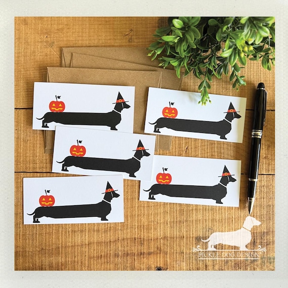Halloween Dachshund. Set of 5 Mini Flat Cards