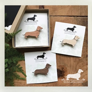 Doxie. Brooch -- (Dachshund, Long Dog, Dog Pin, Vintage-Style, Sausage Dog, Wiener Dog, Wood, Rustic Chic, Dog Pin, Valentine Gift Under 5)