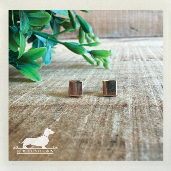 Gold Square. Post Earrings