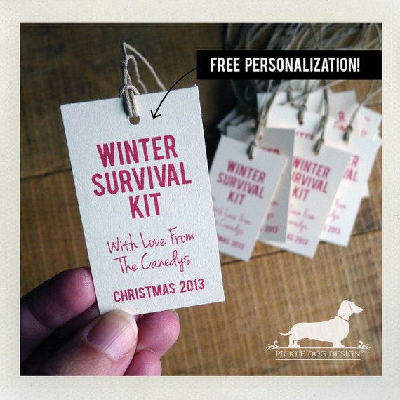 Winter Survival Kit. Personalized Gift Tags (Set of 20)