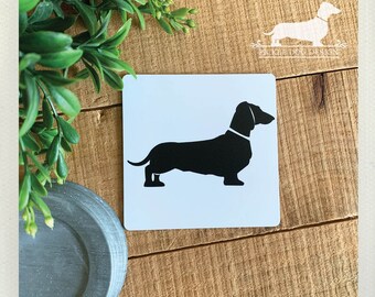 Square Doxie. Magnet -- (Dachshund, Dog Magnet, Vintage-Style, Sausage Dog, Wiener Dog, Dog Lover Gift, Refrigerator Magnet, Birthday Gift)