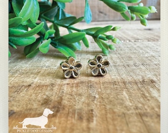 Gold Flower Post Earrings: Dainty Floral Posts, Nickel Free Studs