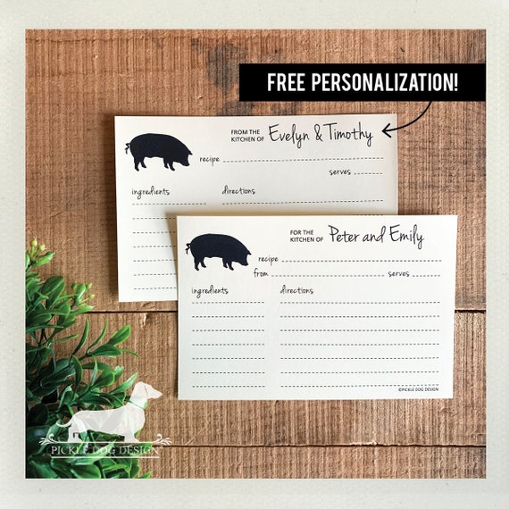 Pig. Free Personalization. A Baker's Dozen (Qty 13) Set of Recipe Cards