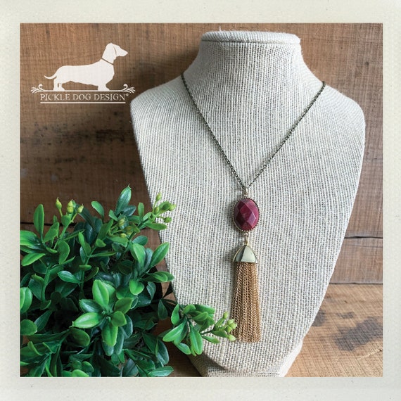 Rose Red Fringe. Necklace