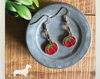 Orecchini pendenti Tomato Glam: stile vintage, gioielli a forma di ortaggio, regalo per gli amanti dei pomodori, senza nichel.