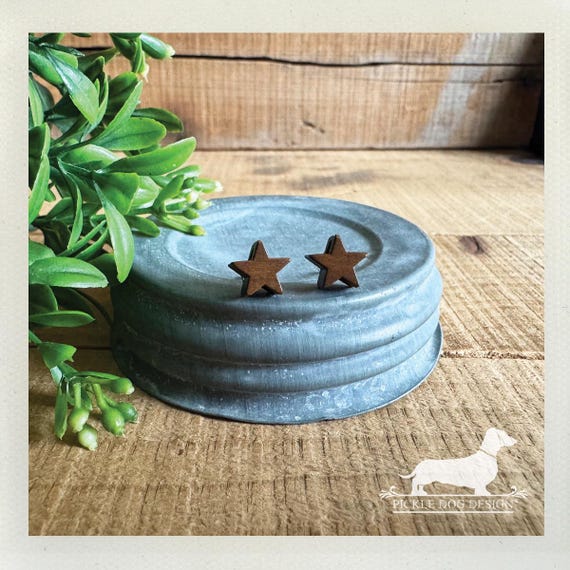 Wood Star. Post Earrings