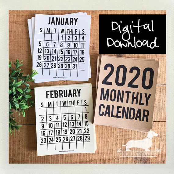 DIGITAL DOWNLOAD! 2020. Printable Desktop Calendar