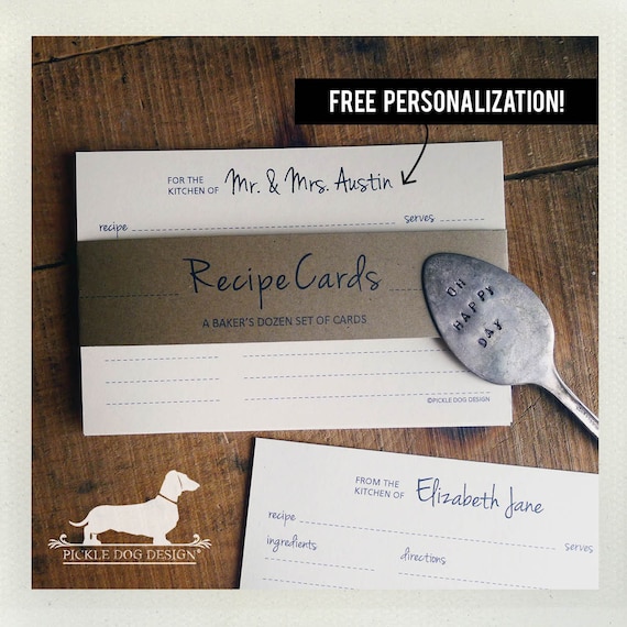 Happy Day. Free Personalization. A Baker's Dozen (Qty 13) Set of Recipe Cards