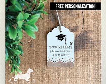 Personalized Congrats Grad Gift Tags: Vintage-Style, Graduation Party Favor Tags, Set of 12