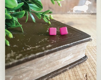 Pink Square. Post Earrings -- (Geometric, Small Earrings, Gift For Her, Tiny Studs, Rose Pink Earrings, Valentine Gift, Earrings Under 10)